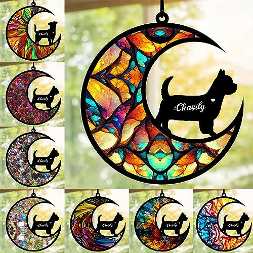 MYZQIFF Personalized Dog Memorial Suncatcher, Custom Dog Memorial Gift, Rainbow Bridge, Pets Loss Ornament, Loss Of Dog Sympathy, Gift for Dog Lover,dog condolence gift,dog remembrance gift