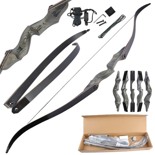 surwolf 25-65 lbsTakedown Jagdbogen 60 Bogenschießen Langbogen für Erwachsene Recurvebogen Bogenschießen Bogen und Pfeil Set Sportbogen (25 lbs, Typ 1#)