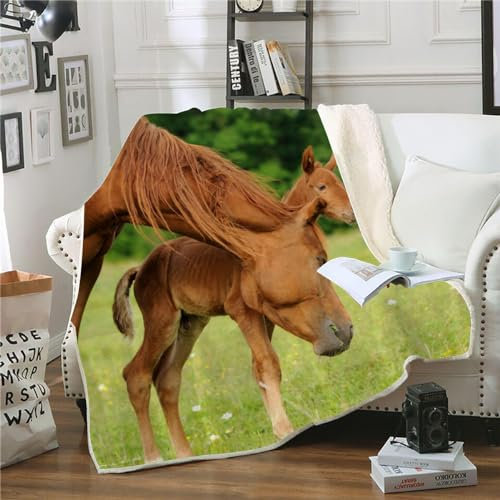 Fleecedecke Kuscheldecke 150x200 Kinder Jungen Mädche Pferd Wolldecke Weich Sofadecke Wohndecke Couchdecke Wohnzimmerdecke Sofa Decke Tier Bed Decke XL Warm Sherpa