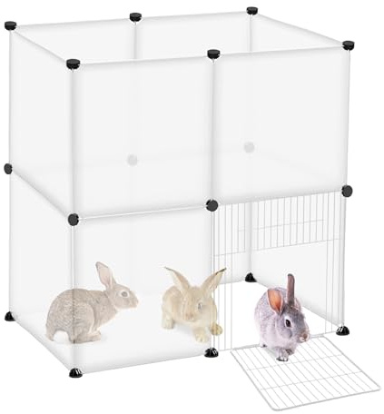 LILIIN Lot de 12 enclos en plastique pour animaux de compagnie, 145 x 75 x 48 cm, avec porte, cochon d'Inde, enclos pour petits animaux, chiots, hamsters, hérissons, blanc translucide