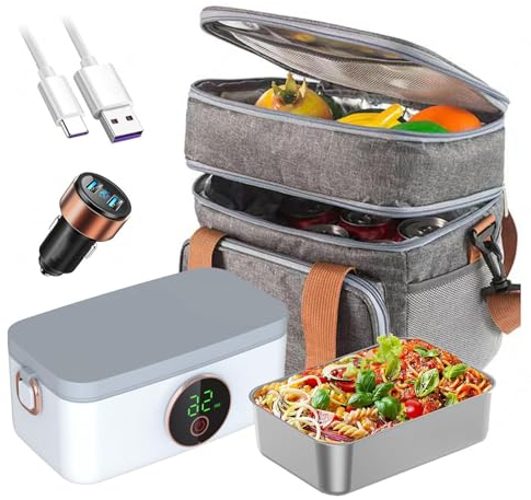 MeLtor Fiambrera Electrica 24v Camion Recargable E Inalámbrico, Calentador para Comida Portátil Y con Batería De 16000 mAh, Fiambrera Electrica Comida Trabajo