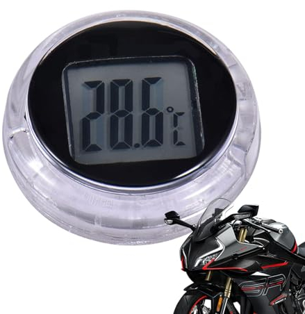 Holdes Motorrad Uhr, IP64 wasserdichte Motorrad Uhr, 28mm Auto Thermometer, Hochwasserdichtes Temperaturmessgerät Zum Aufkleben, Aufklebbare Taschenthermometer Mit Digitalanzeige