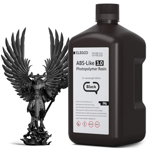 ELEGOO ABS-Like 3.0 3D Drucker Resin Schwarz 2000g, 405nm UV-Härtendes 3D Printer Harz mit Hoher Zugfestigkeit und Biegefestigkeit für MSLA/LCD/DLP 3D Drucker