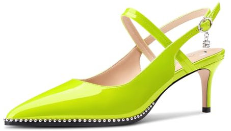 Castamere Donna Cinturino alla Caviglia Slingback Pumps Medio Gattini Tacco Heel Sandali Chiusa a Punta Fibbia Dress Scarpe 6.5 CM Heels Verde Giallo 36 EU