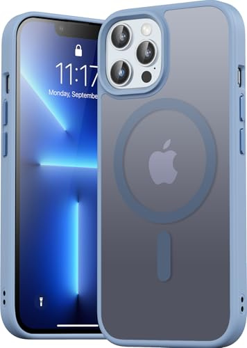 Natiiozie Magnetisch Hülle Kompatibel mit iPhone 13 Pro 6,1 Zoll, Matt Handyhülle Kompatibel mit MagSafe, Stoßfest Kratzfest Schutzhülle Nie Vergilbung rutschfest Rückseite Case Blau