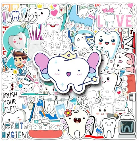 50Stück Tooth Aufkleber für Fahrrad,Gepäck,Motorrad,Kühlschrank,Stoßstange,Laptop,Skateboard,Auto, Cartoon Niedliche Zähne Wasserdicht Aufkleber,Erwachsene Kinder Geschenk,Aesthetic Graffiti Sticker