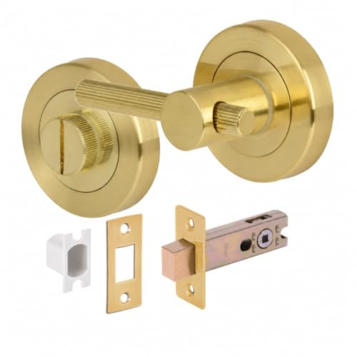 HANDLEZONE® Linear Bar Designer Bathroom Toilet Door Thumb Turn and Release Deadbolt Kit - Satin Brass - 76mm Bolt with 57mm Backset