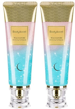 BodyAccel Dentifrice Blanchissant à la Niacinamide – Élimination Intense des Taches, Soin Doux Naturel, Haleine Fraîche, Goût Pêche, Santé des Gencives (2 Tube)