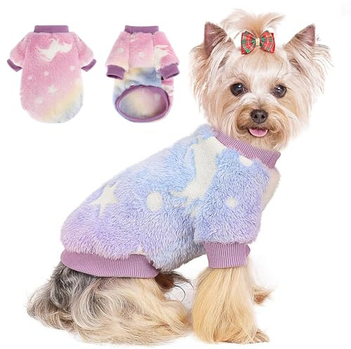 Dog Sweater Glow in The Dark Girl Pink Small Fleece Clothes Winter Soft Thickening Warm Puppy for Dogs Boy Teacup Yorkie Chihuahua (XS,Pink)