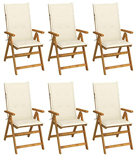 Sufrk Klappbare Gartenstühle 6 STK. mit Auflagen TerrassenstüHle CampingstüHle Set Klappbar StüHle FüR DraußEn BalkonstüHle Massivholz Akazie - 3064121