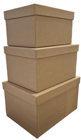 Set mit 3 Geschenkboxen mit Deckel aus Karton, Größe 26 x 19 x 15 cm + 23 x 17 x 13 cm + 20 x 15 x 11 cm (Braun, Rechteck 2)