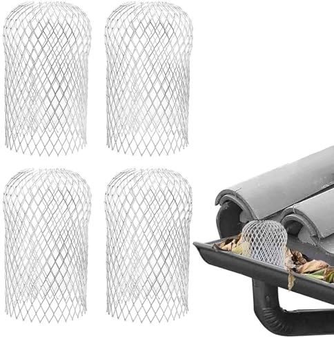 4 Pcs Gutter Guards - Aluminum Gutter Downspout Guard, Expandable Leaf Strainer Gutter Screen Covers Down Pipe Protectors, Keeps Gutter Clear of blockages from Leaves, Moss, muck, mud, Balls