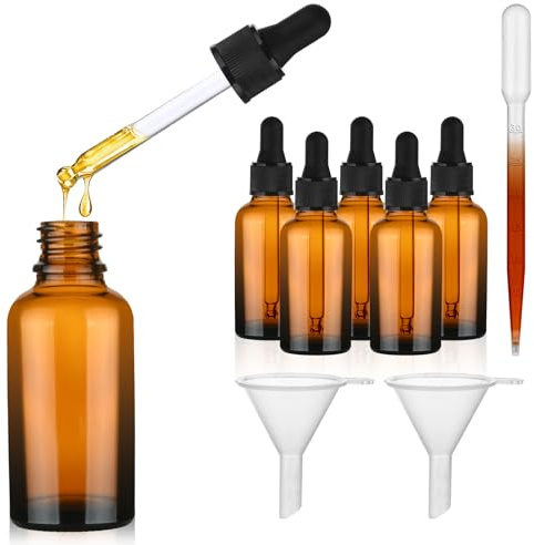 AYBUY 6PCS Flacons en Verre Ambre avec Pipettes,Flacons en Verre Marron | Ensemble de Bouteilles en Verre Ambré,Flacons Compte-Gouttes,Verre Dropping Bottles pour Huiles Essentielles Parfums,30ML