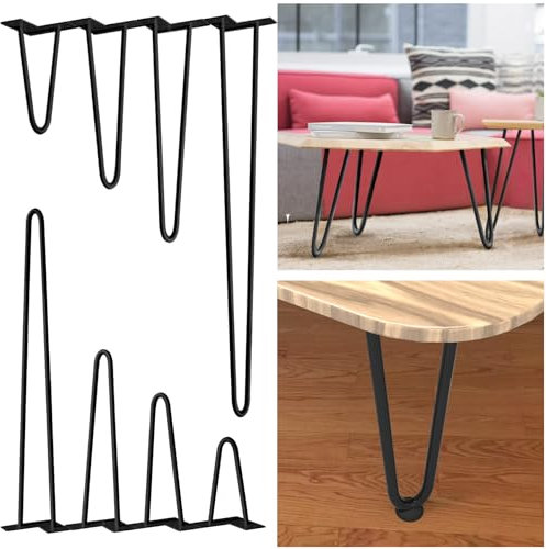 UISEBRT 4er Set Hairpin Tischbeine mit Bodenschoner & Schrauben, tischbeine Metall 2-Stange, Haarnadel-Tischbeine für Schreibtisch Nachtständer Couchtisch, schreibtischbeine mit Grundplatte - 35 cm