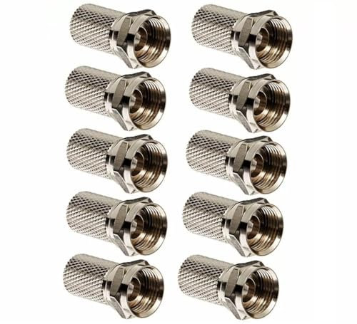 TECHZOCO 10 connettori coassiali tipo F maschi per cavo antenna TV, sistema di montaggio a vite, connettore antenna tipo F, diametro 6,4 mm, confezione da 10