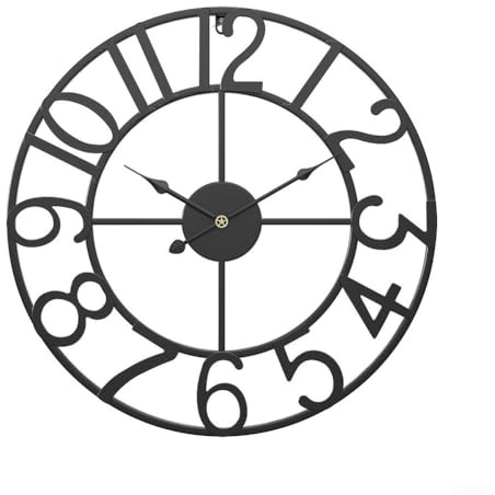 Oniissy Wanduhr für den Außenbereich, Vintage-Stil, offenes Zifferblatt, Schiefer-Effekt, wasserdicht und wetterfest, große Gartenuhr für drinnen oder draußen, dekorativ (E)