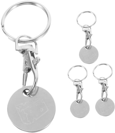 LALAFINA 4pcs Stainless Steel Shopping Trolley Tokens Keychains Easy Unlocker for Cart Token Keyring for Supermarket