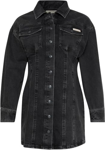 Calvin Klein Donna Abito in Jeans Mini Essential Maniche Lunghe, Nero (CK Essential Black), L