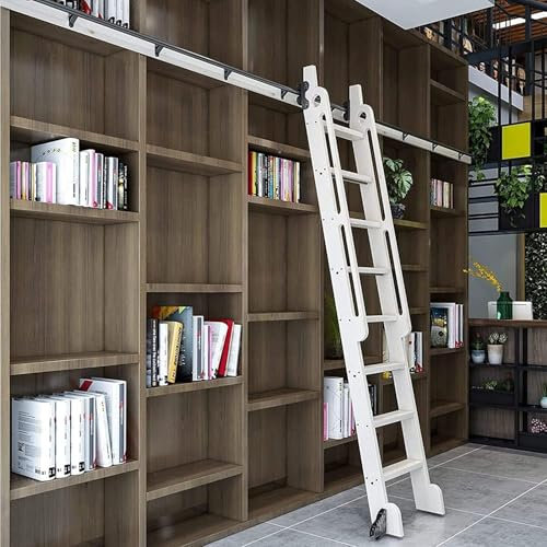Libreria di ferramenta a scala scorrevole – Kit scorrevole per porta scorrevole, scala mobile in tubo tondo in acciaio, accessori per scale scorrevoli telescopiche per biblioteche, con kit di binari