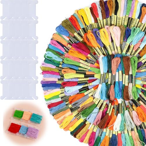Stickgarn-Set - Faden in 200 Farben,zum selber sticken-6 Stränge pro Garn,Jeweils 8 m lang für Armbänder Knüpfen Stickerei Basteln Crafts Arts Kreuzstich