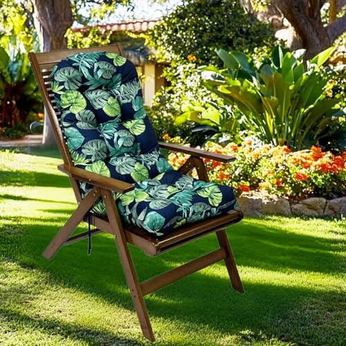 Garden Chair Cushion Waterproof for Outdoor Seat Furniture with High Back | 110x50 cm, Anti-slip Straps, PP Cotton Filling, Thickened Support, Patio Furniture, Dining Wicker Chair, Replacement Pad