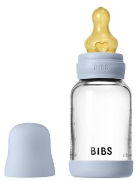 BIBS Nappflaska i glas, 120 ml, 1-pack, Baby Blue | Kolikmotverkande | Långsamt flöde | Stödjer amning | Tillverkad i Danmark