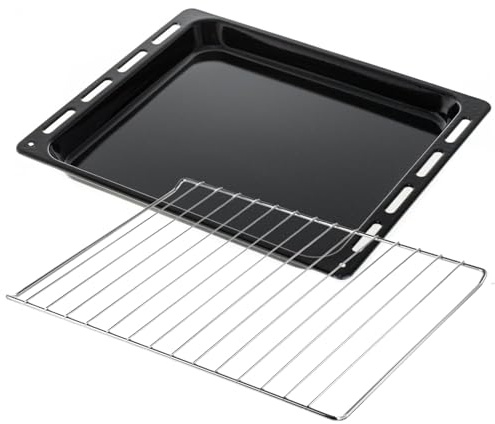 eRicambi® Leccarda Teglia Smaltata Nera + Griglia per Forno - Compatibile con Candy, Hoover, Haier - Dimensioni 445x370x30 mm - Rivestimento Antiaderente