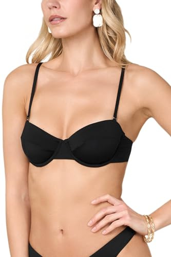 Goldenpoint Donna Costume da Bagno Tinta Unita - Parte Alta del Bikini - Balconette Push Up con Ferretto Costume Tinta Unita Taglia 1 Colore Nero