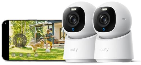 eufy Security E30 Camara vigilancia WiFi Interior, 2-Pack, 4K UHD | IA de humanos, mascotas y ruidos, seguimiento automático, visión nocturna, rotación e inclinación 360