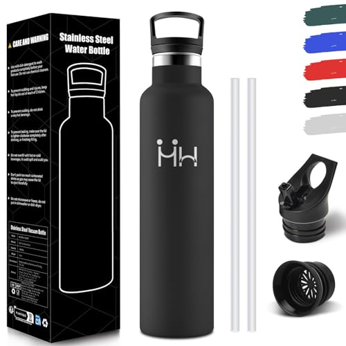 HoneyHolly Botella Termica 1 Litro, Termo Sin BPA, Cantimplora Acero Inoxidable, Aislamiento Al Vacío de Doble Pared, Botella Agua Gimnasio, Cantimplora Termica para Adultos, Deporte, Oficina