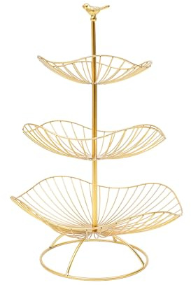 CHERIPOLI Frutero de metal de 3 pisos, cesta colgante con niveles, frutero decorativo, para frutas, verduras, aperitivos (dorado)