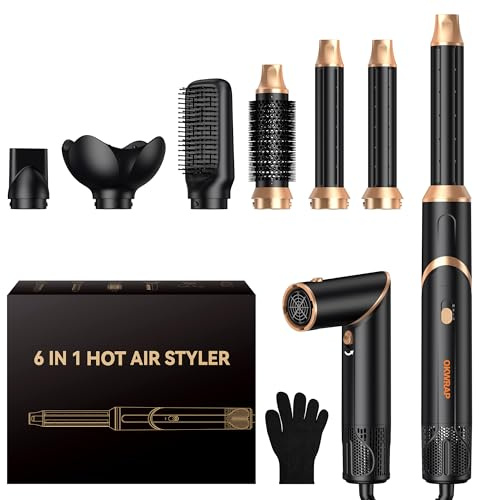 Hair Dryer Brush 6 in 1, Foldable Blow Dryer Brush with Air Styler Curler Wrap, Detachable Hot Air Brush Dry,Volumize, Straight,Curl, Negative Ion Brush Blow Dryer with Diffuser, Hair Styler Tools