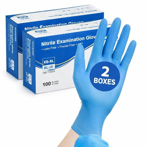 MEDITOP 200 x Blue Disposable Nitrile Examination Gloves Multipurpose,Mechanical, Industrial, Hair & Beauty, Janitorial, Multipurpose-Powder Free (200 Gloves, XS)