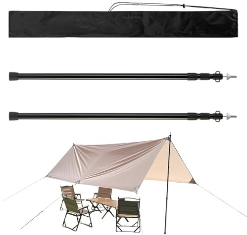 Generisch Tent Poles for Tarp, Pack of 2 Telescopic Shade Poles, Metal Sun Protection and Awning Supports, Adjustable, Robust, Camping Tarpaulin Poles with Bag