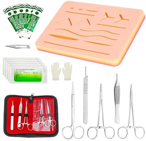 Chirurgisches Nahtset, Nahtmaterial Chirurgie, Suture Practice Kit, Wundnaht-Übungsset, Silikon-Nähkissen mit Werkzeugsatz, Nahtübungsset Chirurgisches Nahtset Geschenk für Medizinstudenten, Tierärzte