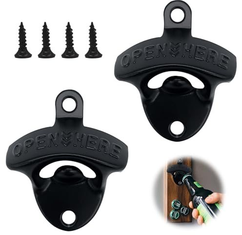 Flaschenöffner, 2 Stück Flaschenöffner Wand Vintage Wandflaschenöffner Mit Schrauben Bieröffner Bottle Opener Wandmontage für Zuhause, Garten, Bar, KTV, Hotel(Schwarz)