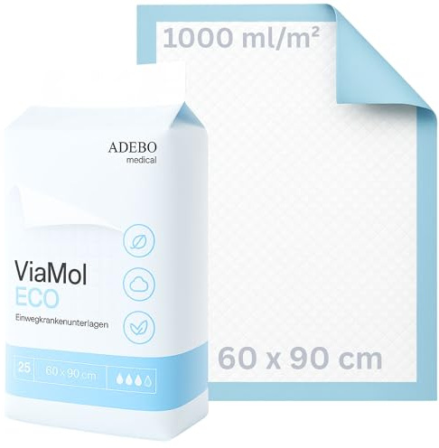ViaMol® Eco | 100 | Inkontinenzunterlagen Einweg 60x90 cm – Saugstarke Krankenunterlagen 5-lagig, 1000 ml/m² – Weiche & rutschfeste Bettunterlagen bei Inkontinenz - Wickelunterlagen