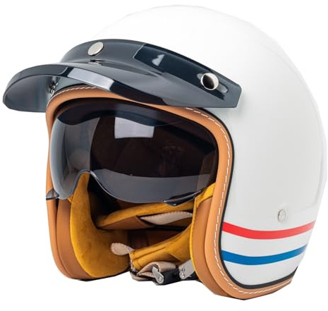 Retro 3/4 Motorrad Helm Jethelm Vintage Roller Helm ECEDOT Zertifizierter Retro Motorradhelm Mit Offenem Gesicht Für Damen Und Herren Leichter Moped Helm Schnellverschluss J,XXL:63-64CM