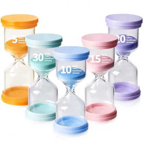 5 Stück Sanduhren Set für Kinder, Sanduhr Set Kinder, 5 Macaron Farben, 5/10/15/20/30 Minuten Buntes Sanduhren, Zeitmesser Sanduhr, für Küche, Office Deko,Kinderleben