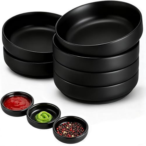 8 Stück Schwarz Dipschalen Set, Sojasauce Schälchen, 8,7 x 2,5 cm Dip Schälchen, Kleine Schüsseln für Dips, Snack Schalen Set, Soja Saucenschälchen, Runde Dip Bowls für Sushi,Gewürze,Saucen,Tapas,BBQ