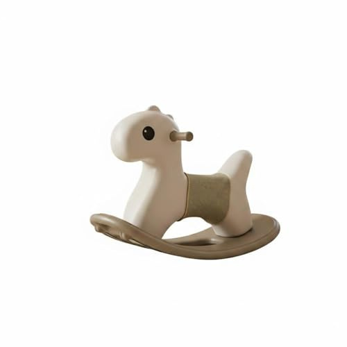 Gralara Caballo Balancín Diseño Antivuelco Caballito Mecedor Infantil Base Estable Estable Correpasillos Balancín para Interior, Caqui, con Tira+Almohadilla