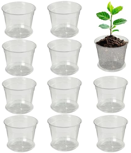 Generico Vasi Da Vivaio Fioriera,10 Pezzi con Drenaggio e 10 Sottovasi | Piccoli Vasi Da Vivaio Fioriera Per Esterno,per Orchidee, Fiori, Coltivazione, Semina, Rinvaso e Crescita