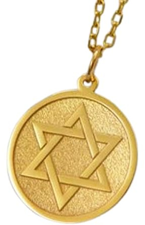 WORLD WIDE GEMS Star Of David Embossed Pendant Necklace Made in 925 Sterling Silver With Gold Plating 18 Cable Chain Round Shape Charm For Unisex Handmade Jewelry |WW_EMBO_00541