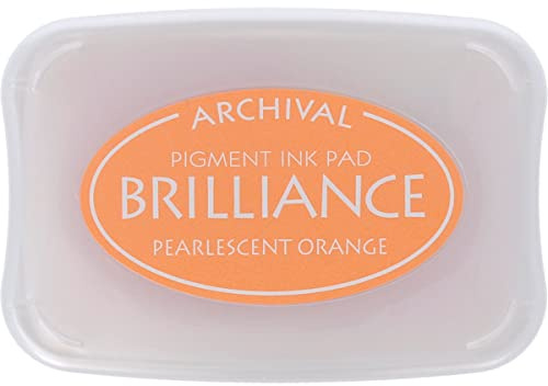 Tsukineko Brilliance Stempelkissen - Orange, Pearl Orange - Groß - Beständig Gegen Ausbleichen, Deckend, Wasserfest - Embossing