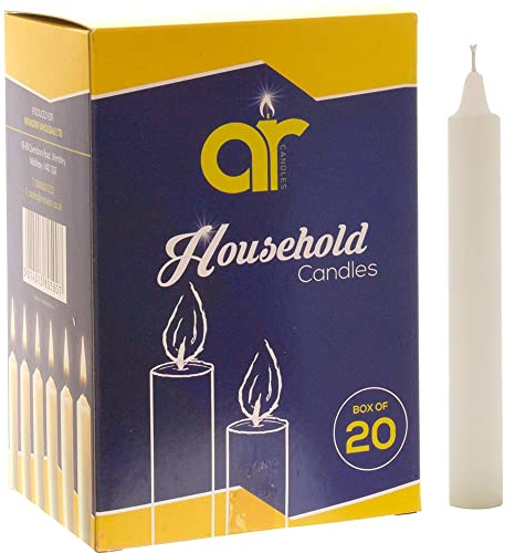 AR Candles - Unscented White Household Candles 11.8cm – Pack of 20 – Shabbos/Shabbat Candles for Emergency, Power Cuts, Home Use, Prayer, Vigil, Church, Decoration, Long Burn & Everyday Use