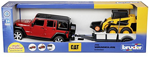 Bruder 02925 TOYS Jeep Wrangler Unlimited Rubicon mit Einachsanhänger und CAT Kompaktlader