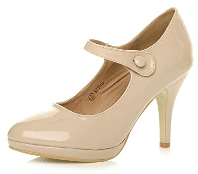 AJVANI Womens Ladies mid high Heel Mary Jane Evening Work Platform Bridal Party Prom Court Shoes Size.