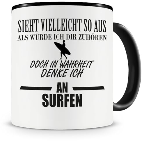 Samunshi® Surfer Tasse Surf mit Spruch Surfen Geschenk Surfer Kaffeetasse groß Lustige Tassen zum Geburtstag witzige Teetasse schwarz