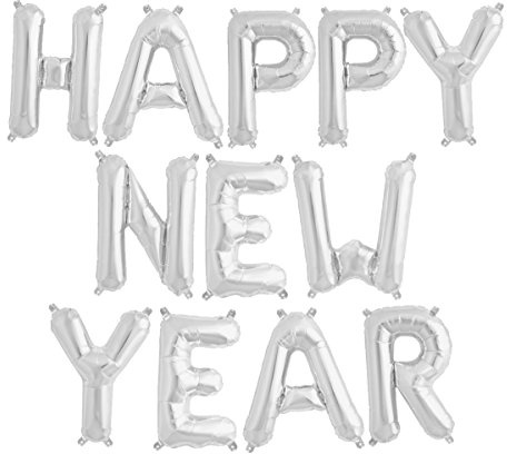 ballonfritz® Luftballon HAPPY NEW YEAR -Schriftzug in SILBER - XXL Folienballon als Silvester Deko, Begrüßung, Neujahr Party Geschenk, Fotorequisite oder Empfang-Überraschung