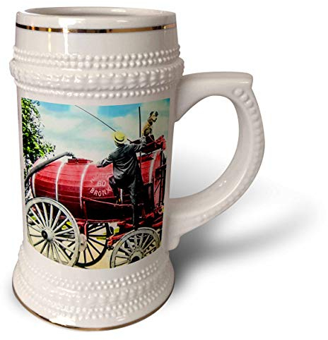 3dRose Early Fire Fighter Water Pumper Bronx New York He Got Right Up There - Stein Mug, 18oz, 22oz, White